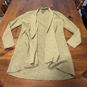 Eileen Fisher Women's‎ Mustard Gold 100% Merino Wool Open Front Cardigan Sweater